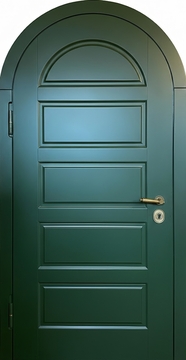 Металлическая арочная термодверь с отделкой зелеными окрашенными панелями МДФ Металлическая арочная термодверь с отделкой зелеными окрашенными панелями МДФ