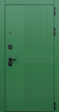 Стальная дверь в квартиру с окрашенными панелями МДФ зеленого цвета (RAL 6010) Стальная дверь в квартиру с окрашенными панелями МДФ зеленого цвета (RAL 6010)