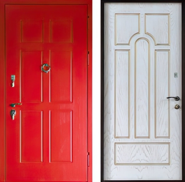 Металлическая дверь с красным МДФ RAL и кнокером и МДФ ПВХ внутри Металлическая дверь с красным МДФ RAL и кнокером и МДФ ПВХ внутри