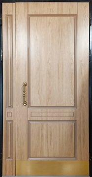 Металлическая полуторная термодверь с панелями МДФ со шпоном и отбойником из латуни Металлическая полуторная термодверь с панелями МДФ со шпоном и отбойником из латуни