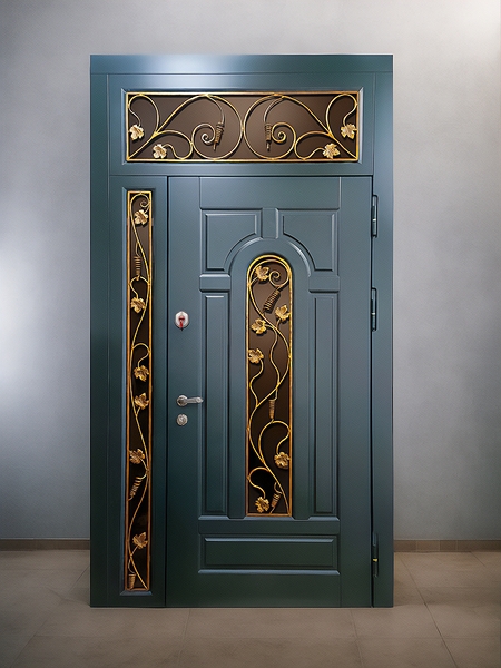 Парадная дверь с остеклением и коваными решетками Парадная дверь с остеклением и коваными решетками