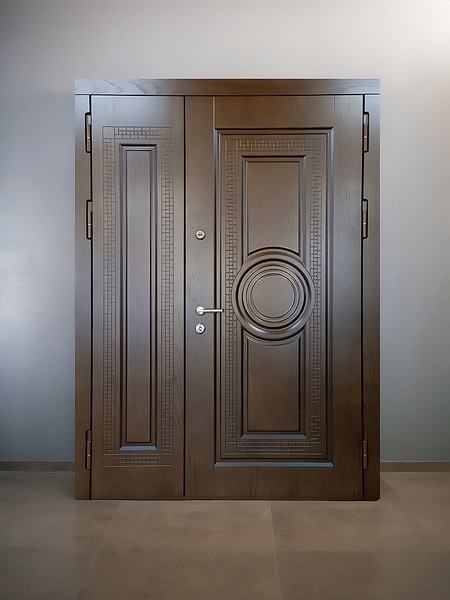 Парадная двустворчатая дверь с МДФ ПВХ панелью Парадная двустворчатая дверь с МДФ ПВХ панелью