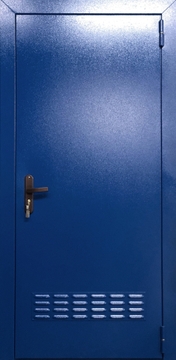 Металлическая техническая дверь в котельную с вентиляцией и синим порошковым напылением Металлическая техническая дверь в котельную с вентиляцией и синим порошковым напылением